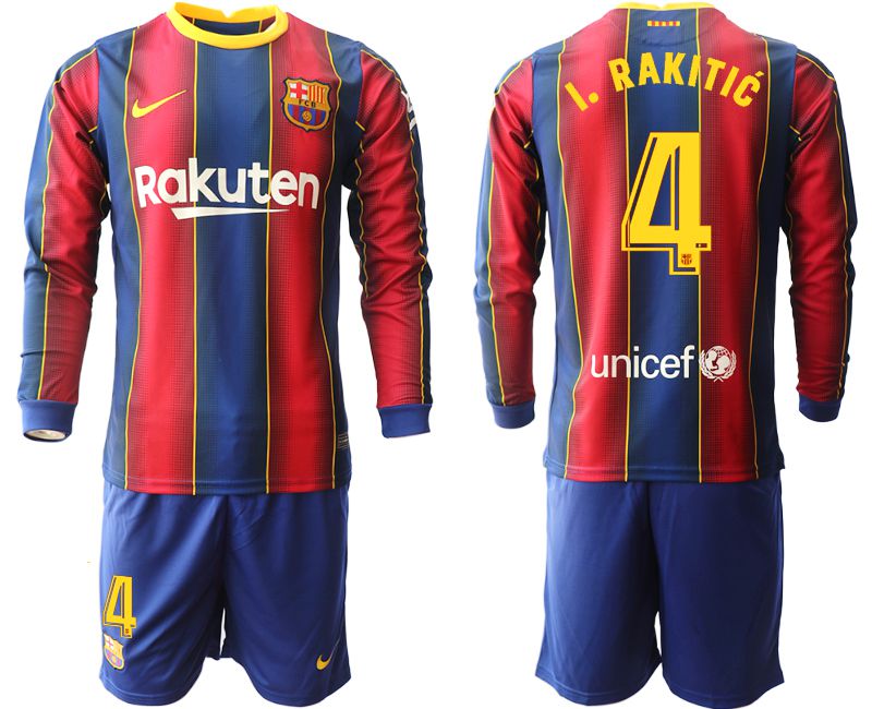 Men 2020-2021 club Barcelona home long sleeve #4 red Soccer Jerseys->barcelona jersey->Soccer Club Jersey